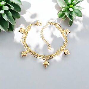 Gold Heart Charm Double-Chain Bracelet - Women Jewelry